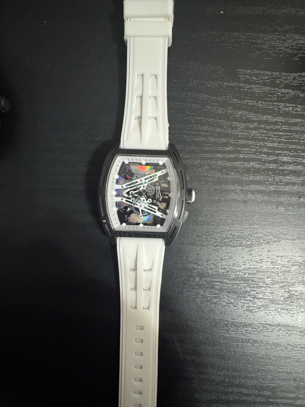 White Rubber Strap Skeleton Dial Sports Watch